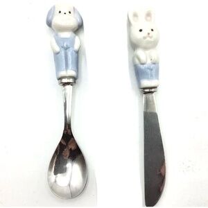 Lillian Vernon Child's Ceramic and Stainless Steel Flatware Spoon & Knife Set